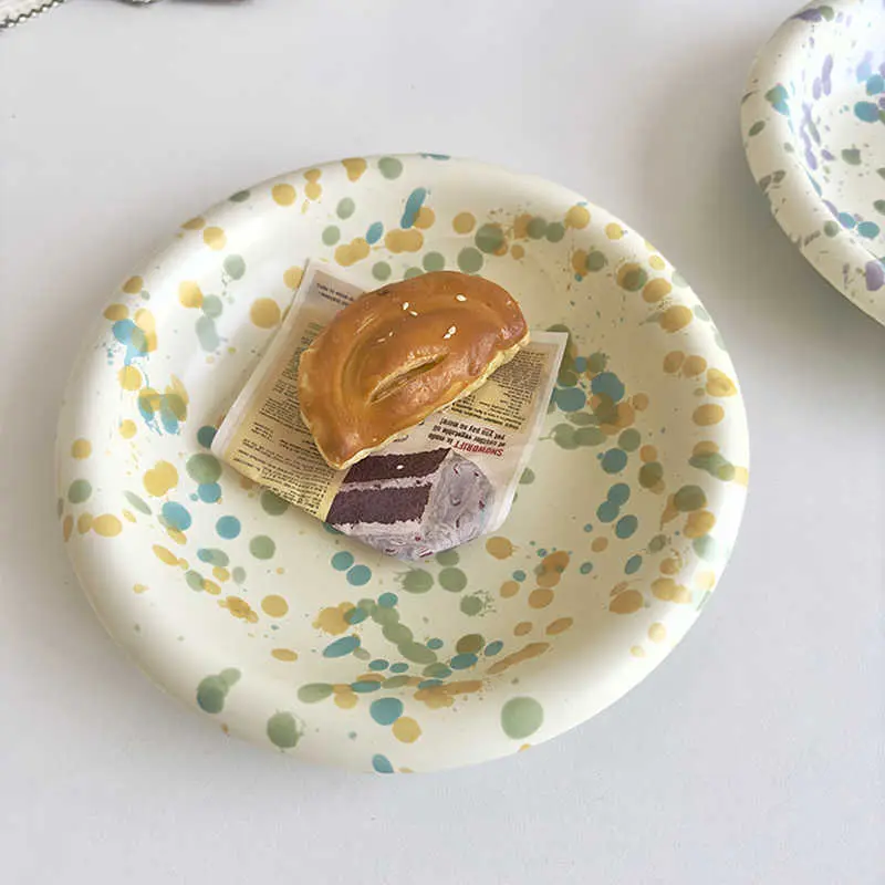 Colourful Ink Splash Ceramic Plate Household Salad Fruit Tray Western Food Plates Breakfast Dessert Bread Dish 21.5cm