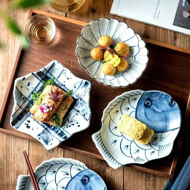 Delicate Snack Plate Beautiful Ceramic Dinner Dish Vintage Tableware Fried Snack Household Irregular Pastry Sushi Disc