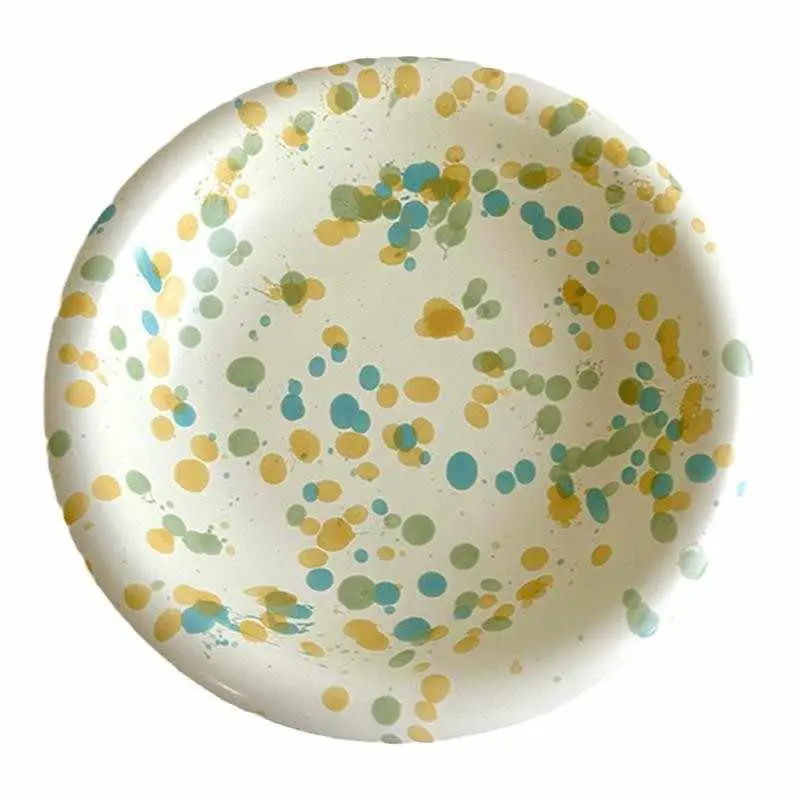 Colourful Ink Splash Ceramic Plate Household Salad Fruit Tray Western Food Plates Breakfast Dessert Bread Dish 21.5cm