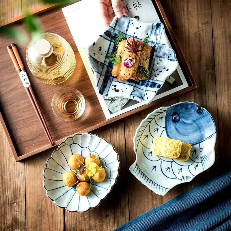 Delicate Snack Plate Beautiful Ceramic Dinner Dish Vintage Tableware Fried Snack Household Irregular Pastry Sushi Disc