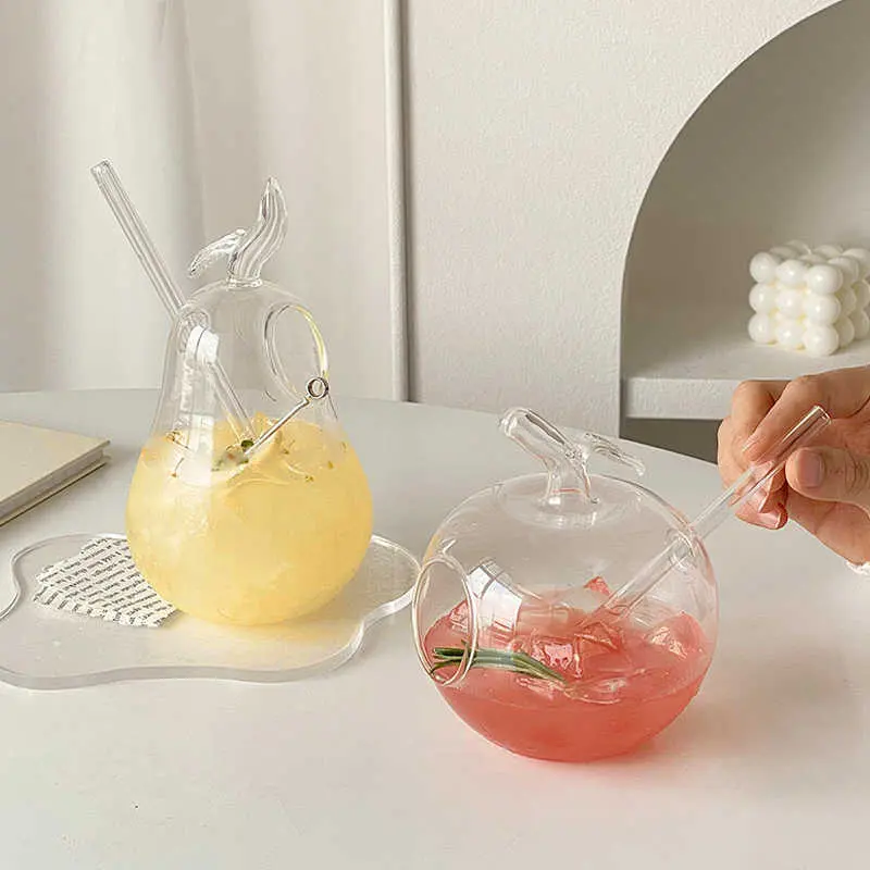 Creative Shape Glass Cocktail Cup Household Transparent Juice Drink Cup Cute Cold Drink Cups Drinkware