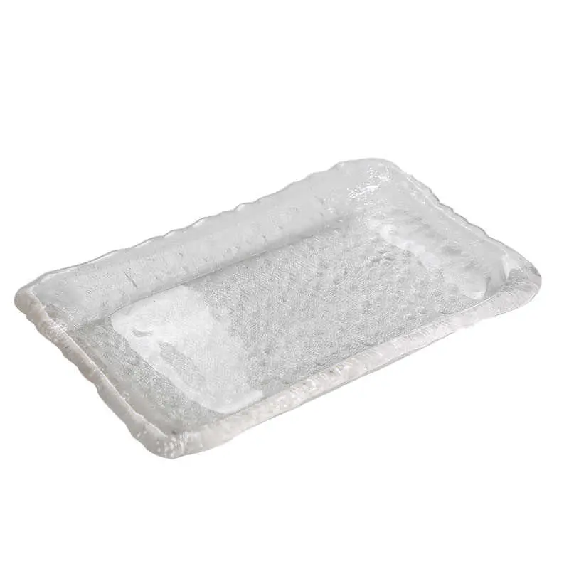 Rectangular Irregular Glacier Glass Fruit Plate Creative Simple Flat Plates Japanese Sushi Tray Dim Sum Dessert Dish