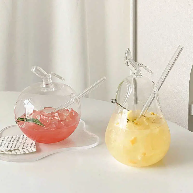 Creative Shape Glass Cocktail Cup Household Transparent Juice Drink Cup Cute Cold Drink Cups Drinkware