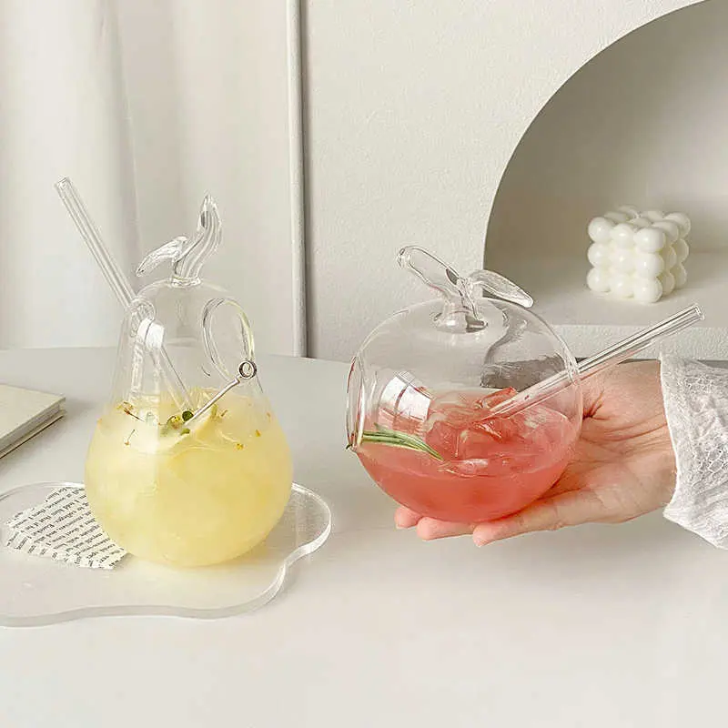 Creative Shape Glass Cocktail Cup Household Transparent Juice Drink Cup Cute Cold Drink Cups Drinkware