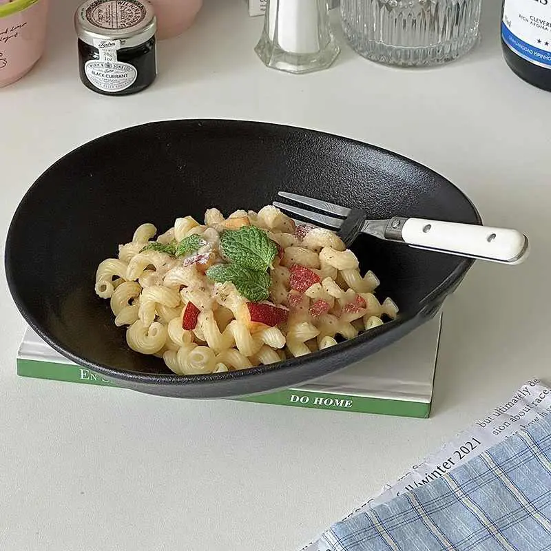 Frosted Black Fruit Yoghurt Salad Bowl Light Luxury Restaurant Tableware Creative Ceramic Pasta Bowls