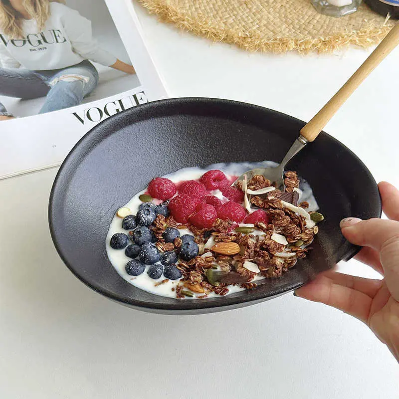 Frosted Black Fruit Yoghurt Salad Bowl Light Luxury Restaurant Tableware Creative Ceramic Pasta Bowls
