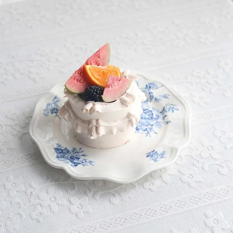 French Retro Printing Breakfast Plate Relief Ceramic Dessert Cake Plates Exquisite Western Spaghetti Dish Tableware