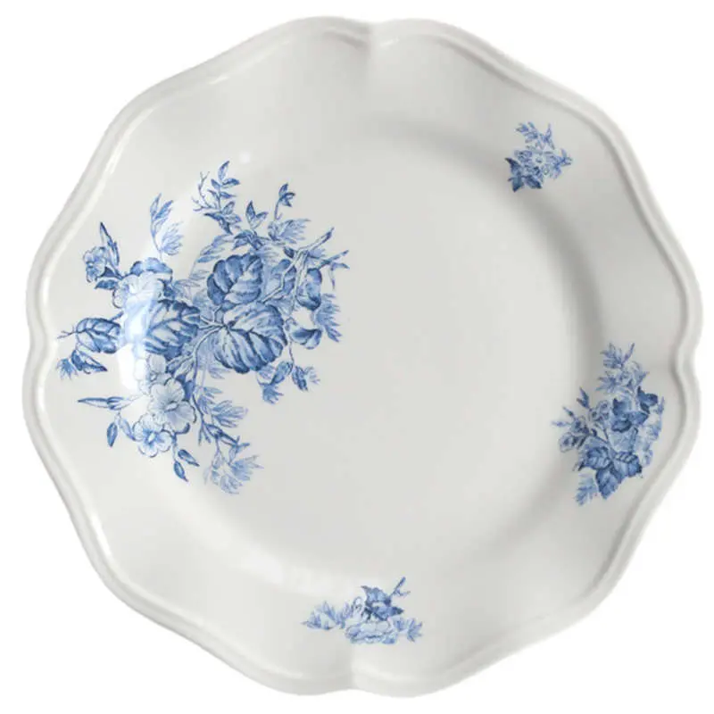 French Retro Printing Breakfast Plate Relief Ceramic Dessert Cake Plates Exquisite Western Spaghetti Dish Tableware