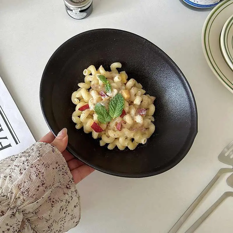 Frosted Black Fruit Yoghurt Salad Bowl Light Luxury Restaurant Tableware Creative Ceramic Pasta Bowls