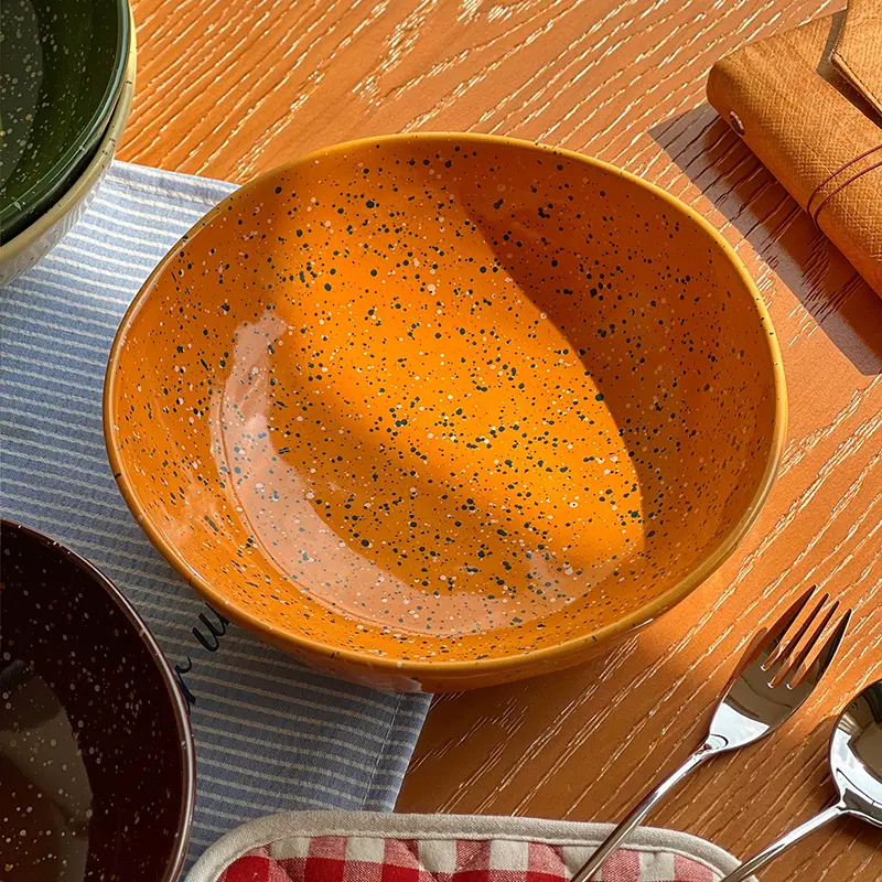 Colourful Ink Splash Ceramic Salad Bowl Irregular Deep Plate Household Fruit Tray Kitchen Tableware 20.4cm