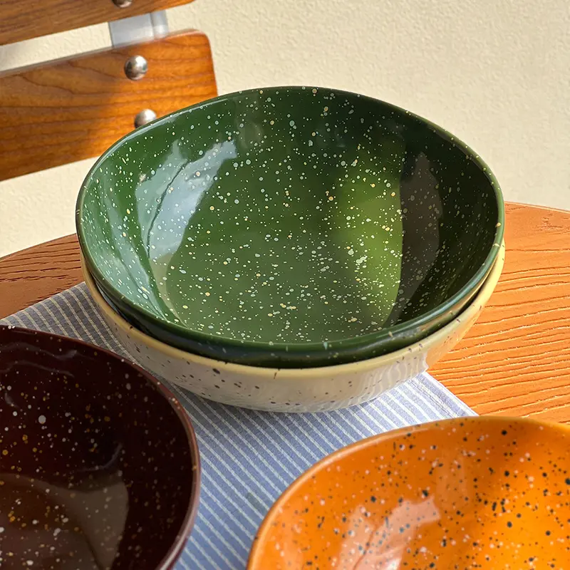 Colourful Ink Splash Ceramic Salad Bowl Irregular Deep Plate Household Fruit Tray Kitchen Tableware 20.4cm