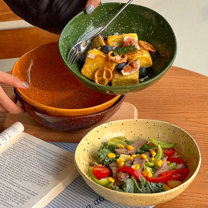 Colourful Ink Splash Ceramic Salad Bowl Irregular Deep Plate Household Fruit Tray Kitchen Tableware 20.4cm