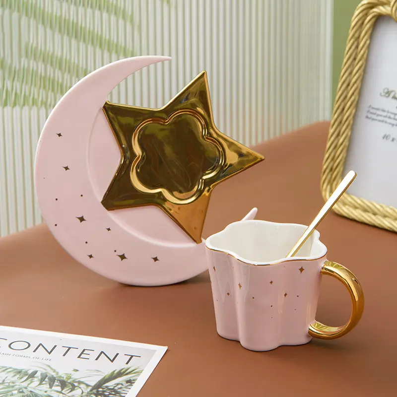 North Europe Ceramic Coffee Cups Saucers Creative Stars Decorate Mug 120ml Afternoon Tea Drinkware Birthday Gift Girls