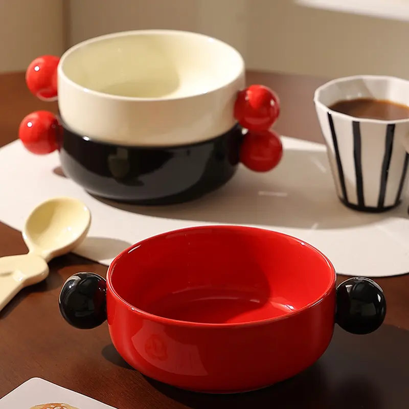 Underglaze Color Contrasting Binaural Ceramic Bowl Home Use Salad Dessert Fruit Bowl Exquisite Cute Breakfast Yogurt Bowls