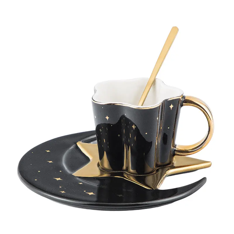 North Europe Ceramic Coffee Cups Saucers Creative Stars Decorate Mug 120ml Afternoon Tea Drinkware Birthday Gift Girls