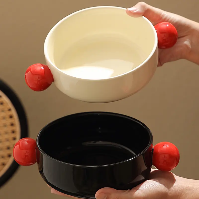Underglaze Color Contrasting Binaural Ceramic Bowl Home Use Salad Dessert Fruit Bowl Exquisite Cute Breakfast Yogurt Bowls