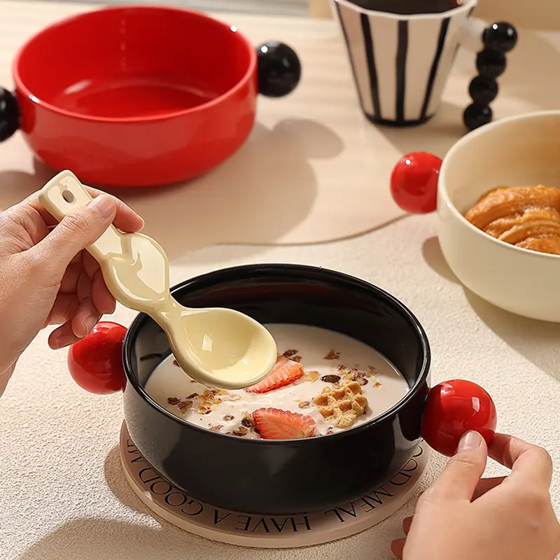 Underglaze Color Contrasting Binaural Ceramic Bowl Home Use Salad Dessert Fruit Bowl Exquisite Cute Breakfast Yogurt Bowls