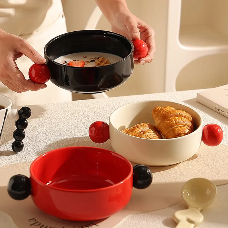 Underglaze Color Contrasting Binaural Ceramic Bowl Home Use Salad Dessert Fruit Bowl Exquisite Cute Breakfast Yogurt Bowls