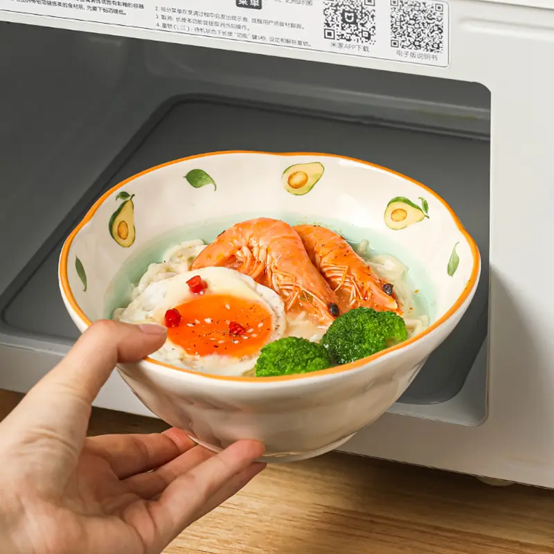 Underglaze Ramen Bowl Fruit Print Ceramic Noodle Bowl Soup Bowl Household Delicate Yoghurt Oatmeal Bowl