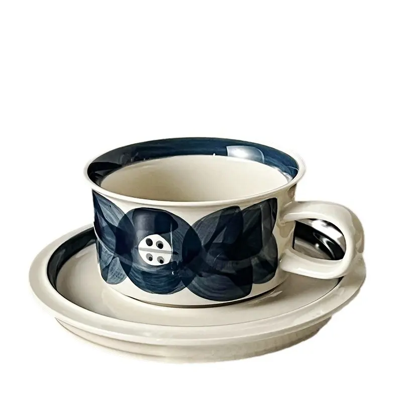 Vintage Ceramic Coffee Cups And Saucers Delicate Printing Afternoon Tea Drinkware Breakfast Cup Pastry Plate Gift