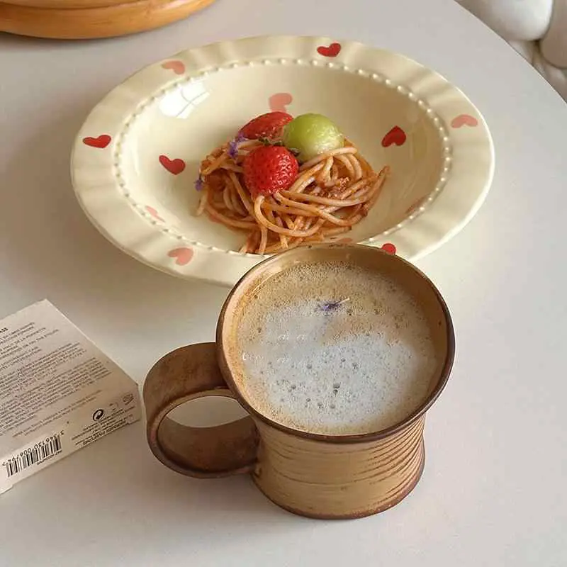 350ml Retro Ceramic Mug Creative Breakfast Milk Oatmeal Mugs Household Coffee Latte Cup Afternoon Tea Drinkware