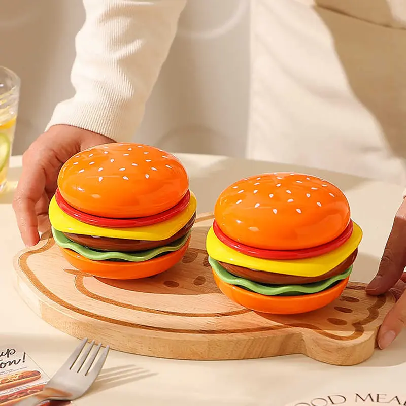 Ceramic Hamburger Shape Plate Exquisite Snack Dish Pastry Dessert Disc Creative Fruit Cake Plates Tableware Gift