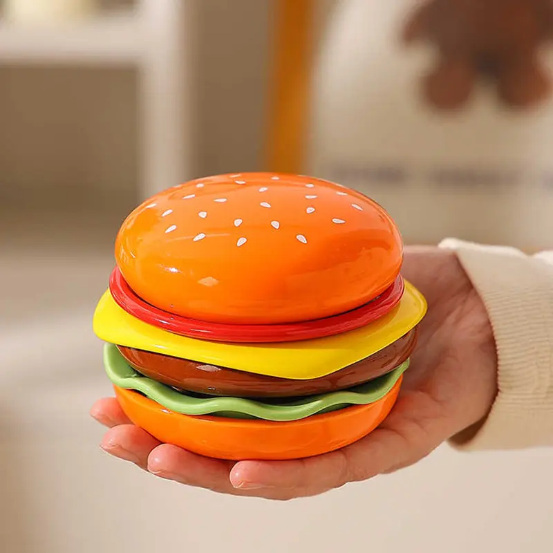 Ceramic Hamburger Shape Plate Exquisite Snack Dish Pastry Dessert Disc Creative Fruit Cake Plates Tableware Gift
