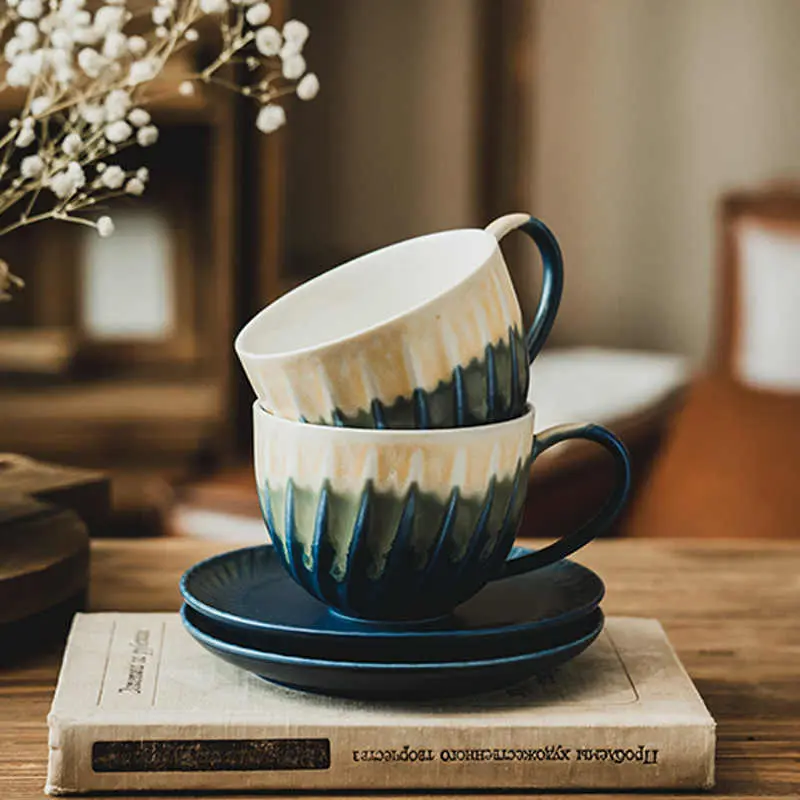 280ml Ceramic Coffee Cups And Saucers Household Delicate Breakfast Milk Cups Snack Plates Couple Gift Afternoon Tea Drinkware