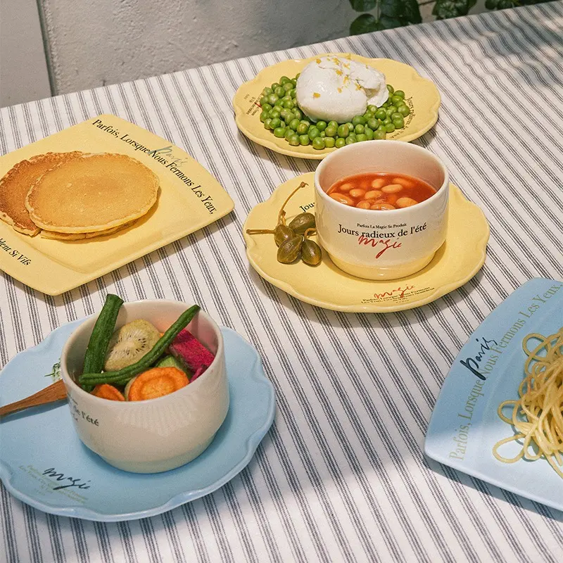 French Retro Letter Ceramic Plate Breakfast Bread Salad Fruit Dish Afternoon Tea Snack Cake Dessert Disc Square Western Platter