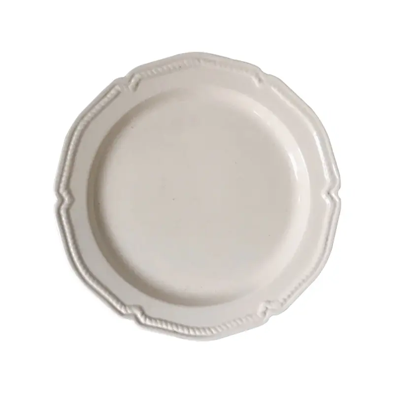 French Retro Relief Ceramic Dessert Plate Solid Colour Simple Breakfast Plate Fruit Snack Plate Household Tableware Ornaments