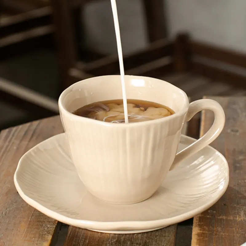 180ml Ceramic Coffee Cup And Saucer Delicate Afternoon Tea Drinkware Solid Colour Household Milk Cup Snack Plate