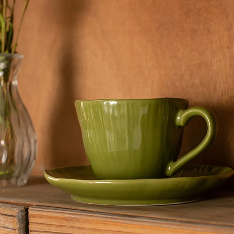 180ml Ceramic Coffee Cup And Saucer Delicate Afternoon Tea Drinkware Solid Colour Household Milk Cup Snack Plate