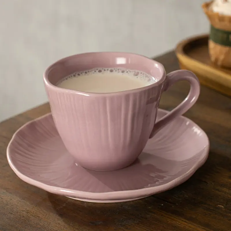 180ml Ceramic Coffee Cup And Saucer Delicate Afternoon Tea Drinkware Solid Colour Household Milk Cup Snack Plate