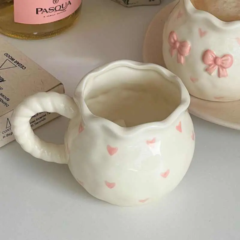 Hand-painted Bow Ceramic Cup 340ml Exquisite Girls Office Coffee Cups Breakfast Milk Mug Drinkware Gift