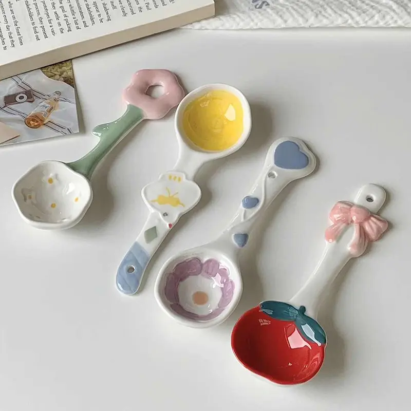 Korea Irregular Cute Spoon Household Long Handle Soup Spoons Ceramic Cartoon Rice Spoon Tableware