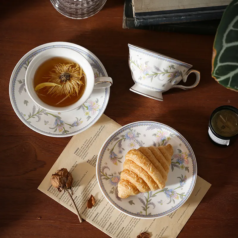 Nordic Style Relief Printing Ceramic Coffee Cups Saucers Vintage Afternoon Tea Drinkware 180ml Breakfast Mug Snack Plates