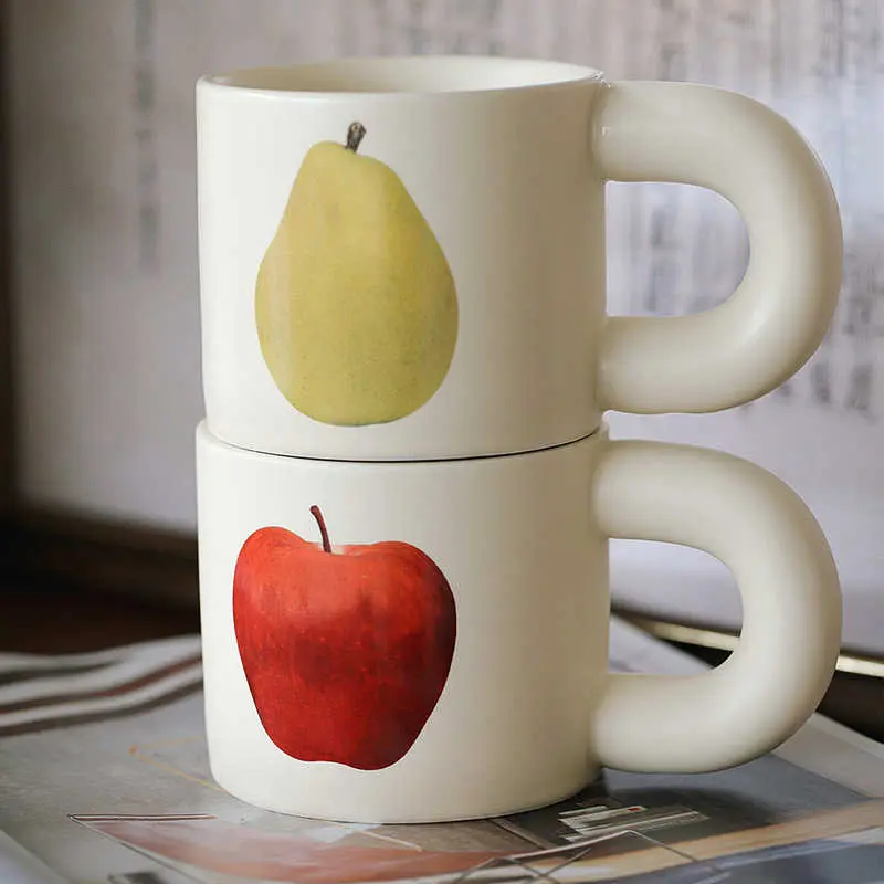 Cute Fruit Print Ceramic Mug 330ml Couple Drinkware Gift Coffee Latte Afternoon Tea Mugs Household Breakfast Cups