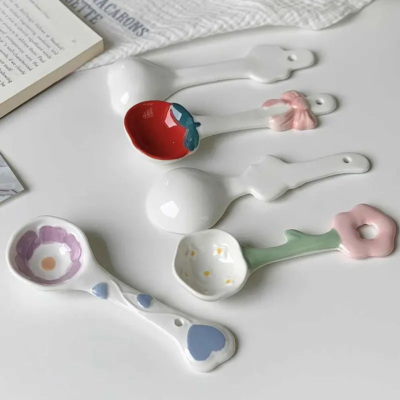 Korea Irregular Cute Spoon Household Long Handle Soup Spoons Ceramic Cartoon Rice Spoon Tableware