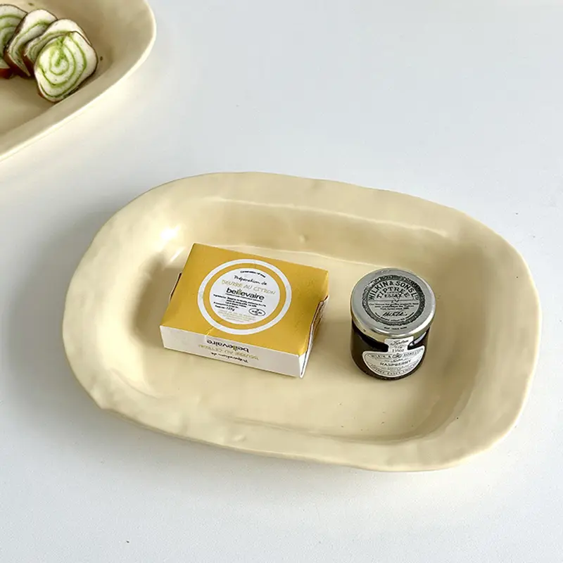 Yellow Irregular Rectangular Dessert Plate Ceramic Fruit Salad Plate Household Solid Colour Breakfast Plate Simple Tableware
