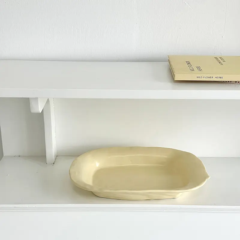 Yellow Irregular Rectangular Dessert Plate Ceramic Fruit Salad Plate Household Solid Colour Breakfast Plate Simple Tableware