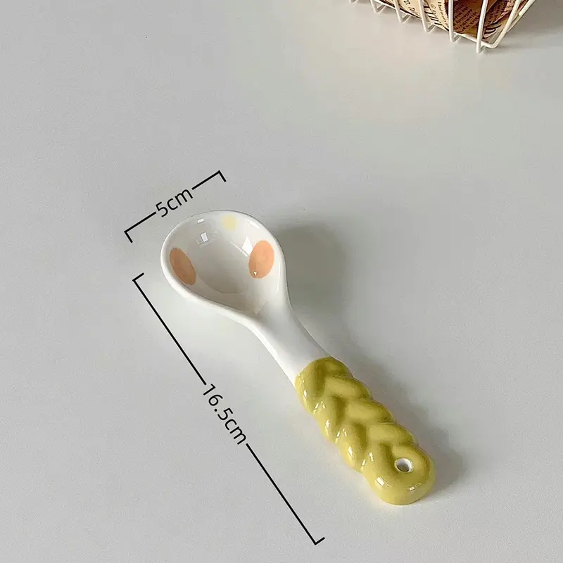Korea Irregular Cute Spoon Household Long Handle Soup Spoons Ceramic Cartoon Rice Spoon Tableware