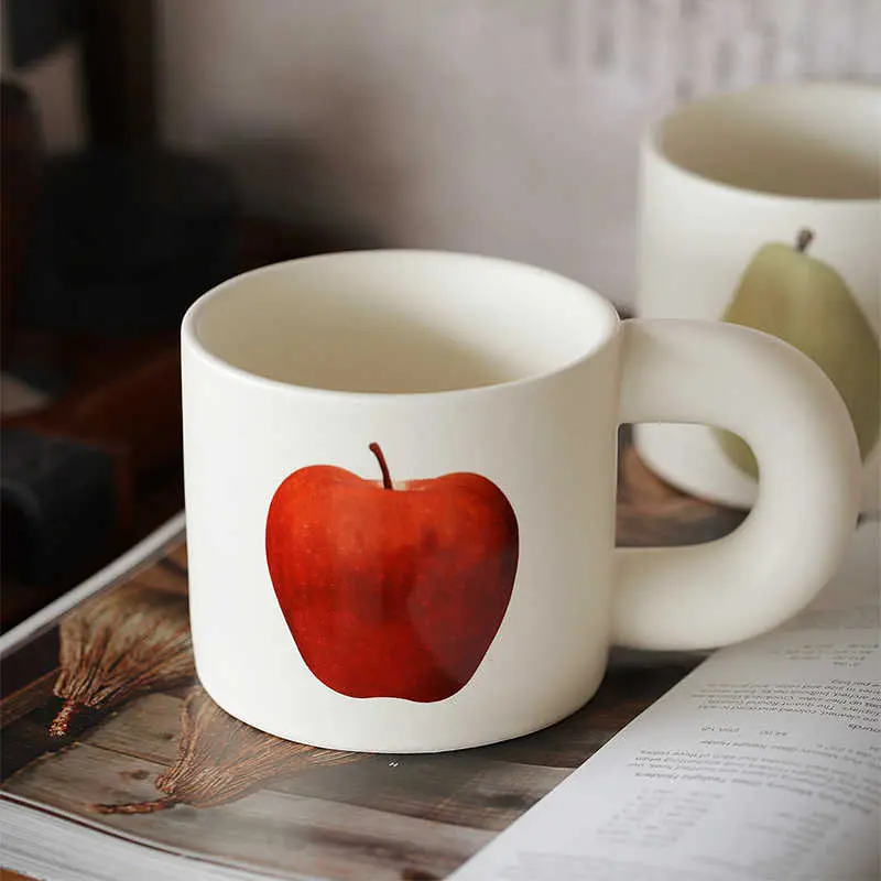 Cute Fruit Print Ceramic Mug 330ml Couple Drinkware Gift Coffee Latte Afternoon Tea Mugs Household Breakfast Cups