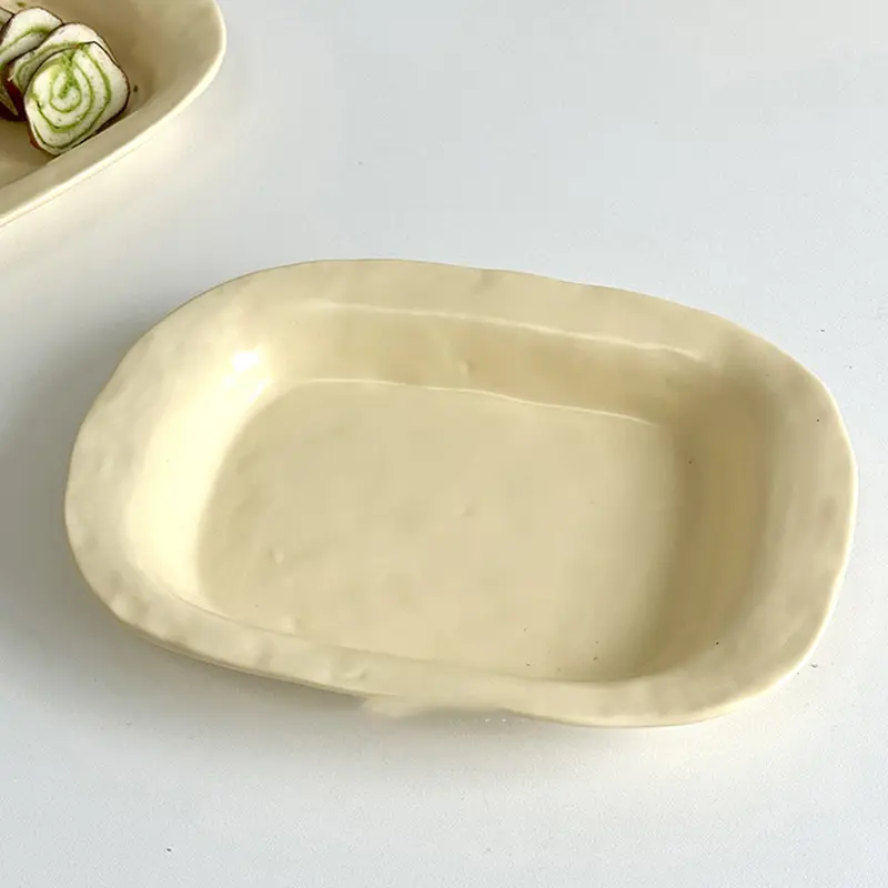 Yellow Irregular Rectangular Dessert Plate Ceramic Fruit Salad Plate Household Solid Colour Breakfast Plate Simple Tableware