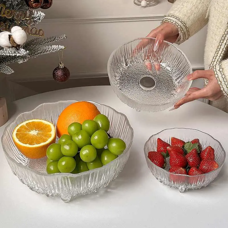 Light Luxury Glass Fruit Tray Living Room Fruit Snack Tray Transparent Decoration Dry Fruit Tray Yoghurt Dessert Bowl