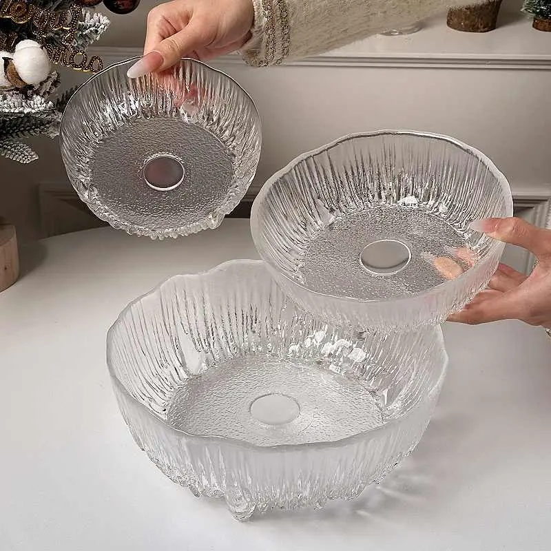 Light Luxury Glass Fruit Tray Living Room Fruit Snack Tray Transparent Decoration Dry Fruit Tray Yoghurt Dessert Bowl