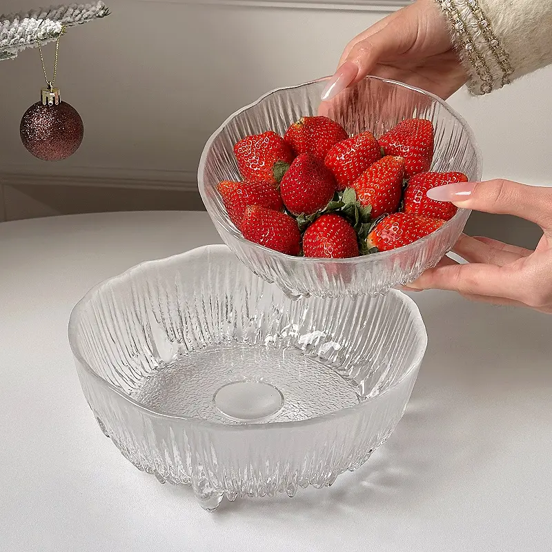 Light Luxury Glass Fruit Tray Living Room Fruit Snack Tray Transparent Decoration Dry Fruit Tray Yoghurt Dessert Bowl