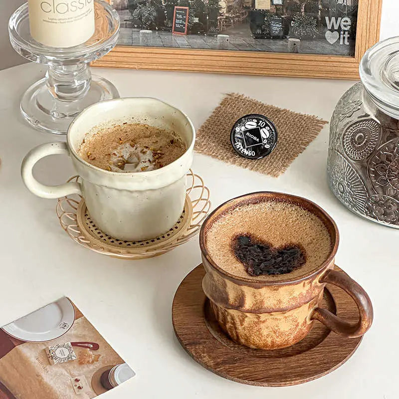 200 Ml Vintage Rough Pottery Kiln Glaze Mug Irregular Ceramic Coffee Latte Cup Office Mug Cappuccino Cups Home Drinkware