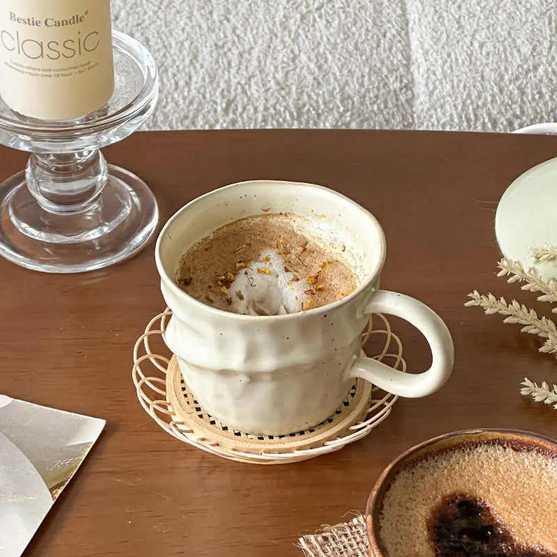 200 Ml Vintage Rough Pottery Kiln Glaze Mug Irregular Ceramic Coffee Latte Cup Office Mug Cappuccino Cups Home Drinkware