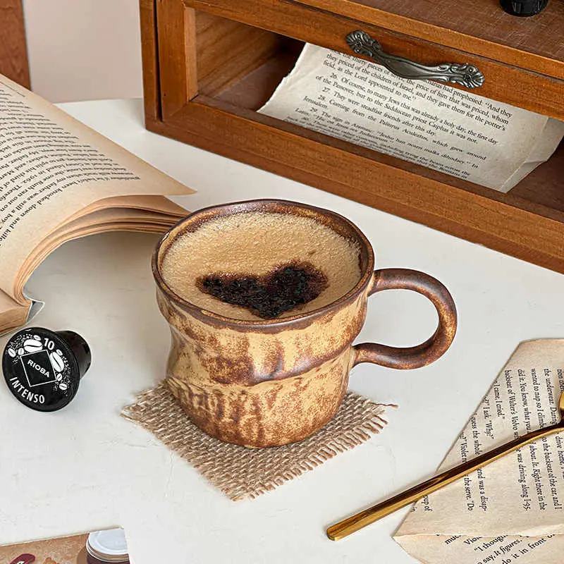200 Ml Vintage Rough Pottery Kiln Glaze Mug Irregular Ceramic Coffee Latte Cup Office Mug Cappuccino Cups Home Drinkware