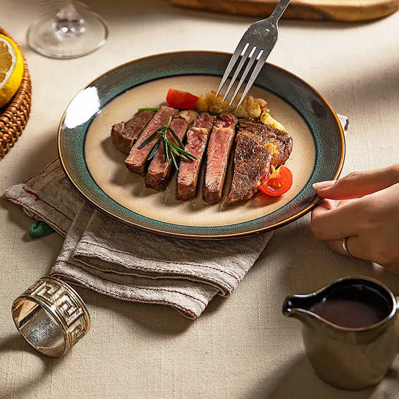 Premium Ceramic Tableware Spaghetti Western Steak Plate Household Breakfast Round Flat Plates Dessert Pastry Dish